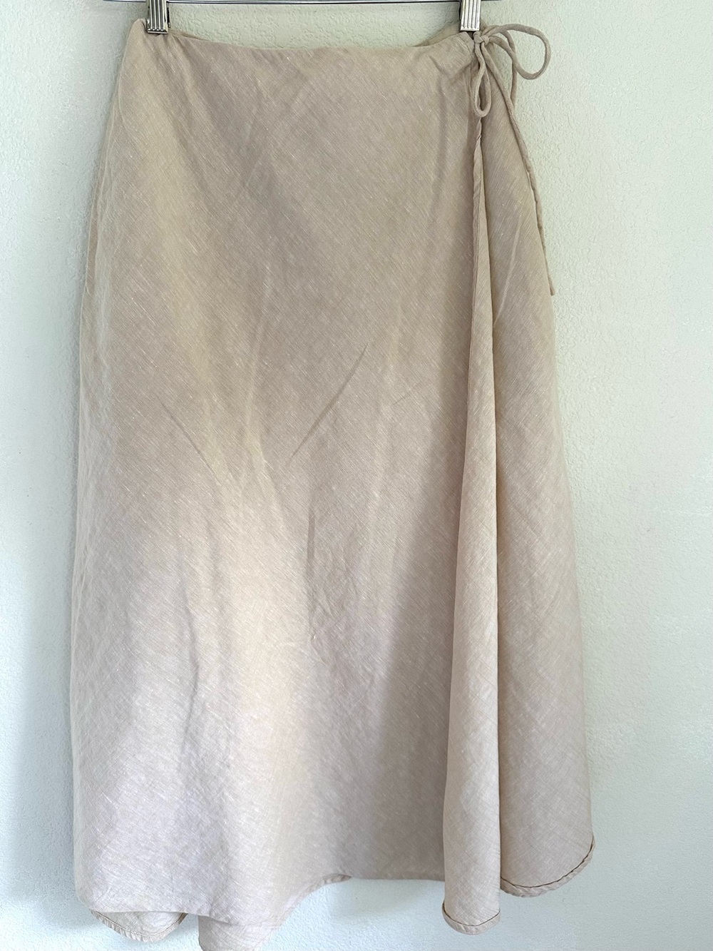 Haven Well Within Linen Organic Cotton Wrap Midi Skirt Pockets Natural Beige S - Picture 3 of 11